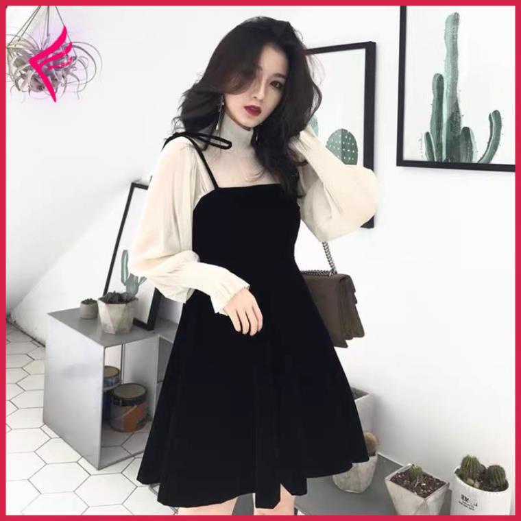 SẴN SML🎀Set đầm xoè 2s nhung/Váy ulzzang tiểu thư áo nhũ mỏng lấp lánh bèo váy 2 dây yếm basic Hàn Quố ;;