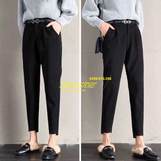 Quần tây baggy nữ ống lệch gấu lệch 9 tấc công sở cạp lưng cao dáng dài màu đen - Vải tuyết mưa - Mặc đi làm đi học xinh