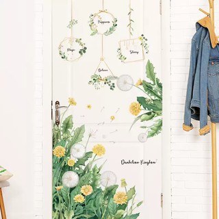 Decal dán tường trang trí Hoa lá nhiệt đới kèm dây hoa tròn GD239