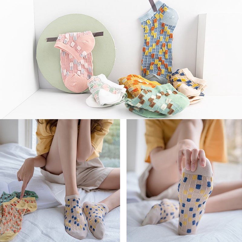 Colorful Plaid Female Ankle Socks Japanese Breathable Cotton Novelty Girls Hosiery Soft Casual Women Socks