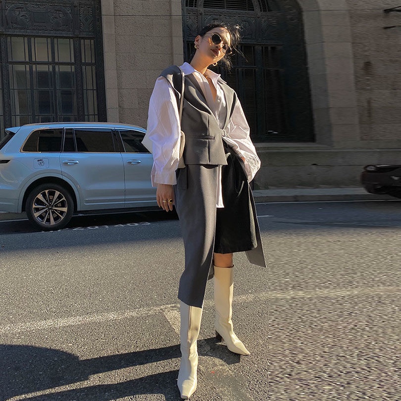 Áo Khoác Vest 22W F &amp; X Dáng Dài Ôm Eo Phong Cách Anh Quốc Thời Trang Xuân Thu Mới 2022