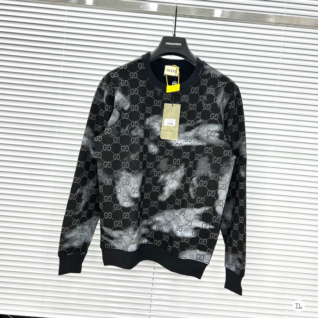 Áo Khoác Nỉ Dài Tay Sweater Suông Phối Loang Họa Tiết Phong Cách