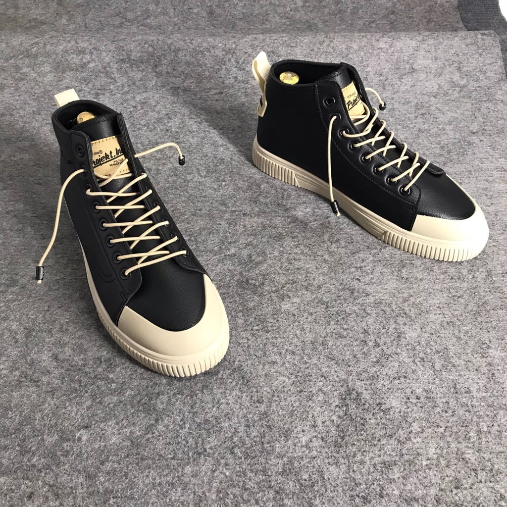 Combo giày nam cao cổ GC310 + Tất cotton, giày sneaker cao cổ da PU cao cấp dây rút phong cách trẻ trung năng động cáính
