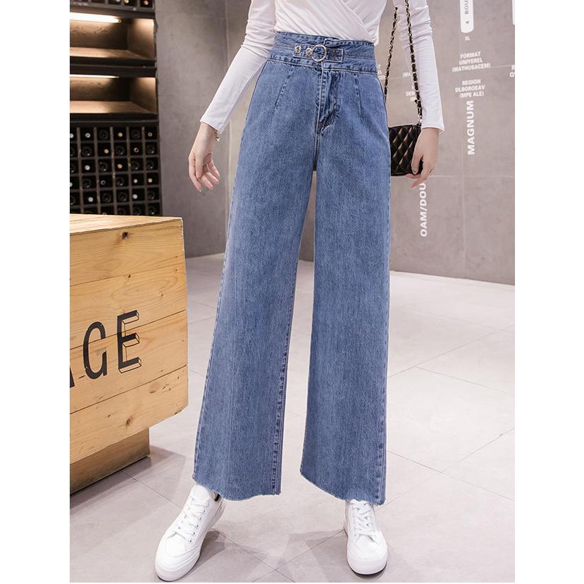 Quần jean ống rộng lưng cao khoen form xuất sắc