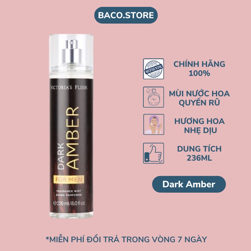 Body mist, Xịt thơm cho nam Dark Amber 236ml Nam Tính, Lịch Lãm
