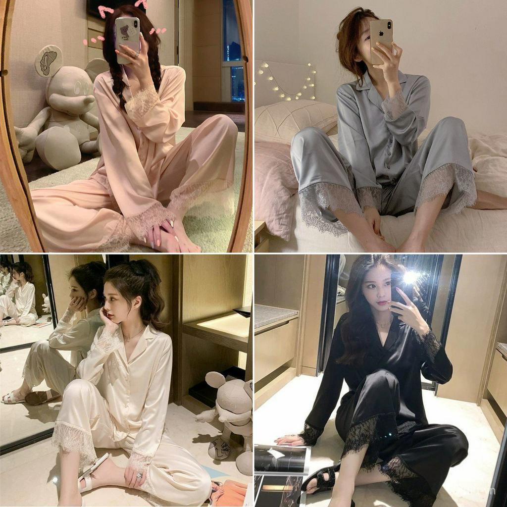 Bộ đồ ngủ mặc nhà vải lụa bóng thời trang cho nữ