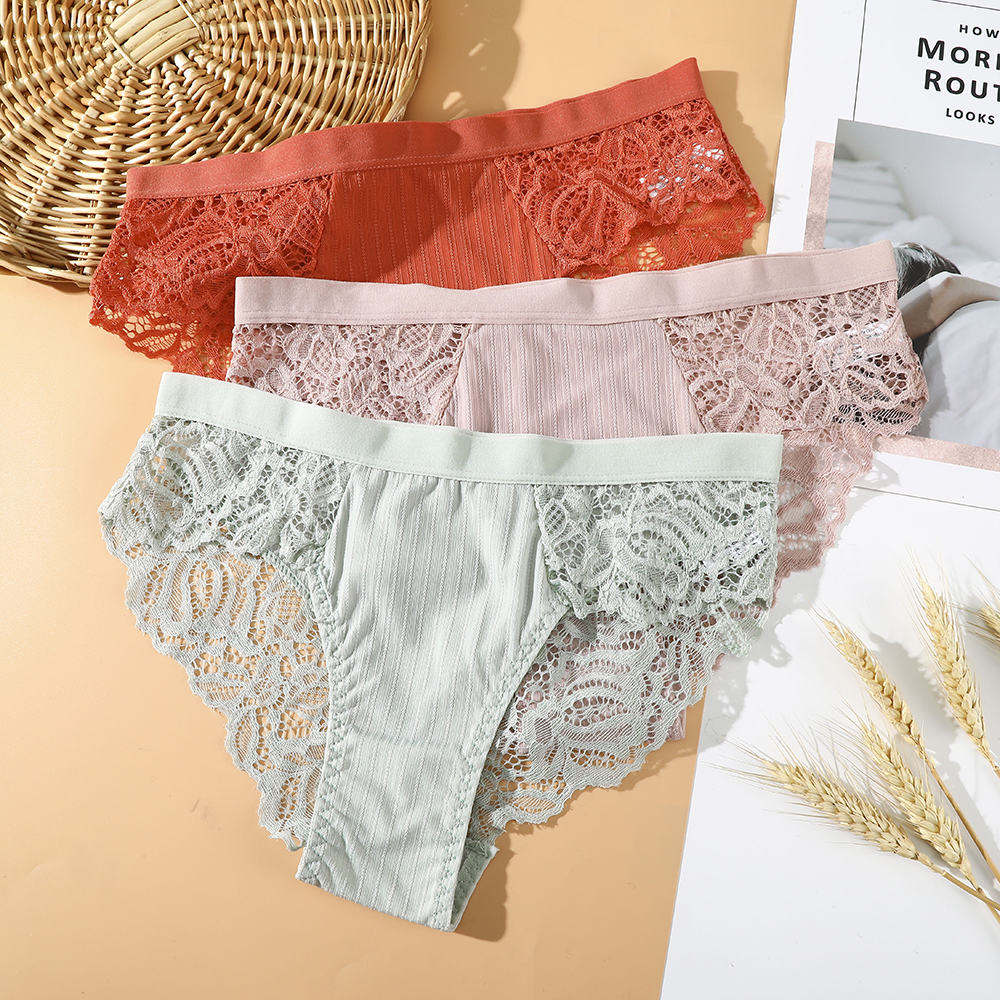 Quần lót AIJOLEN bằng cotton eo thấp phối ren nhìn thấu quyến rũ cho nữ