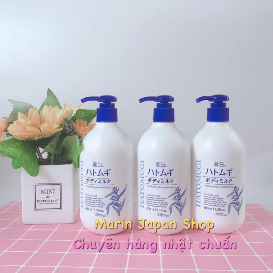 (Sale, chuẩn bill nhật)  Sữa dưỡng thể ban đêm cấp ẩm chống nẻ Hatomugi BODY MILK Nhật Bản 400ml