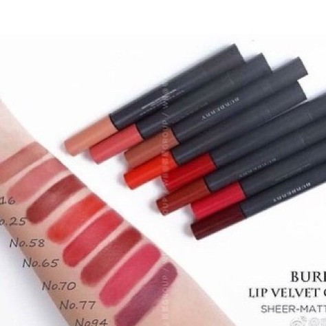 Son kem lì đầu bông Burberry✨ĐỎ CỔ ĐIỂN✨Lip Velvet Crush No.65 Military Red – Chất son mỏng nhẹ