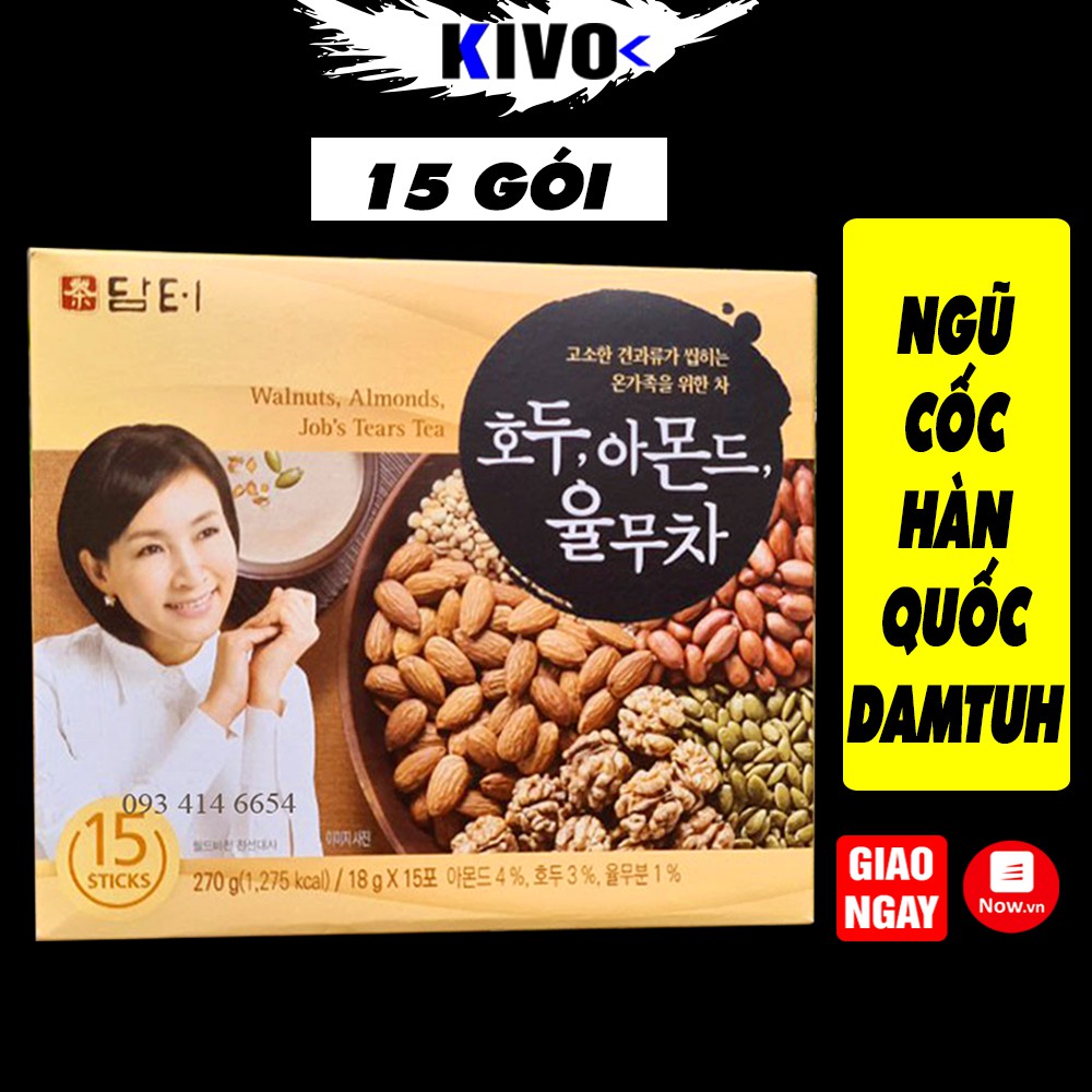 Bột Ngũ Cốc Dinh Dưỡng Trái Cây Óc Chó Hạnh Nhân DAMTUH Hàn Quốc Hộp 15 Gói -Kivo