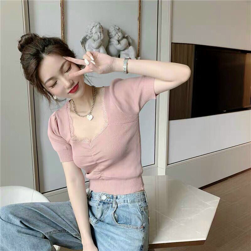 [Mã WASTUP giảm 10% tối đa 30K đơn 99K] Áo croptop áo kiểu phối ren xinh xắn | BigBuy360 - bigbuy360.vn