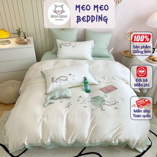 Bộ 4 Món Chăn Ga Gối Tencel 80s Meo Meo Bedding Nhập Khẩu Cao Cấp