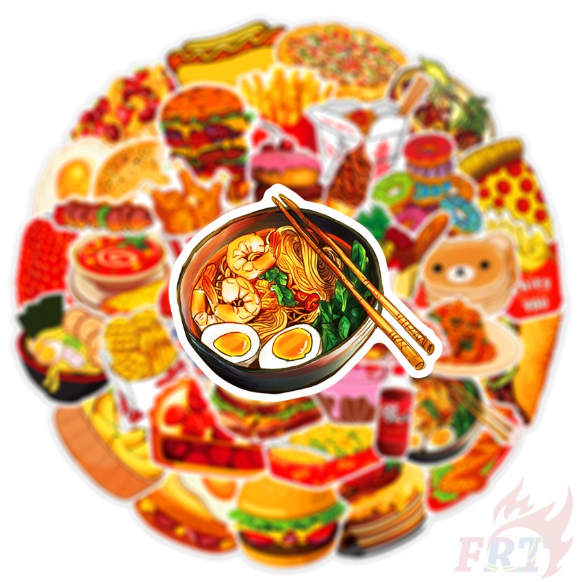 ❉ Miếng Dán Trang Trí Hình Hamburger / Pizza 05 Dễ Thương ❉ Bộ 50 Sticker Chống Thấm Nước Họa Tiết Doodle Hợp Thời Trang