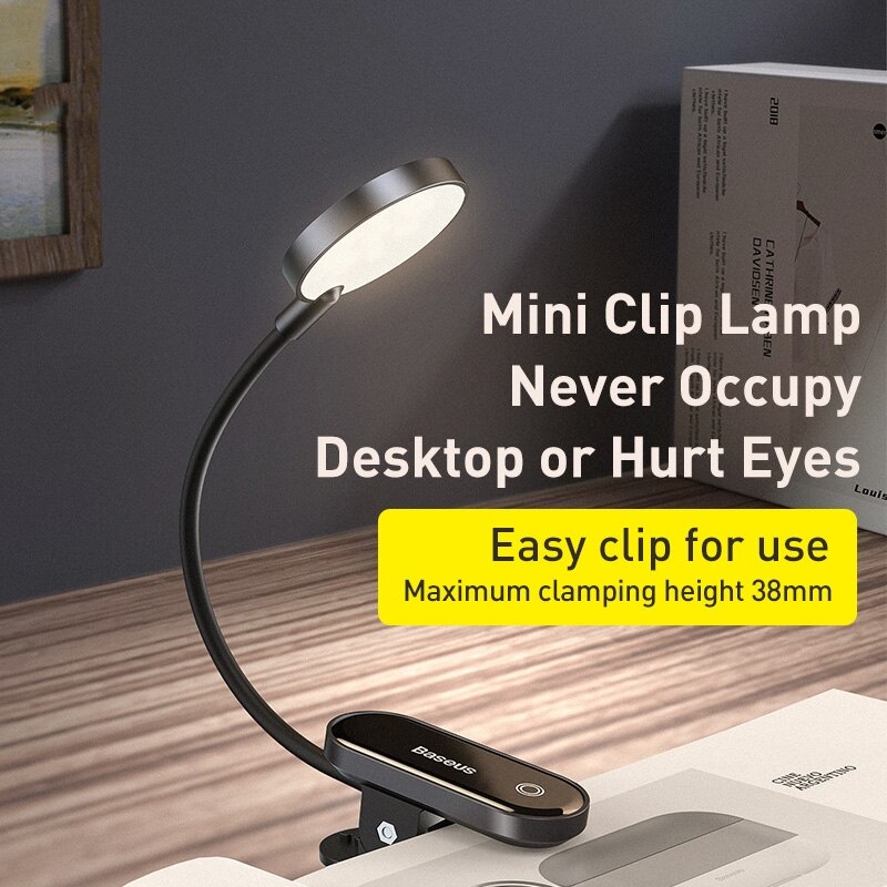 Đèn LED Mini không dây Bas,eus - Đèn đọc sách dạng kẹp và để bàn tiện lợi - 12 tháng bảo hành