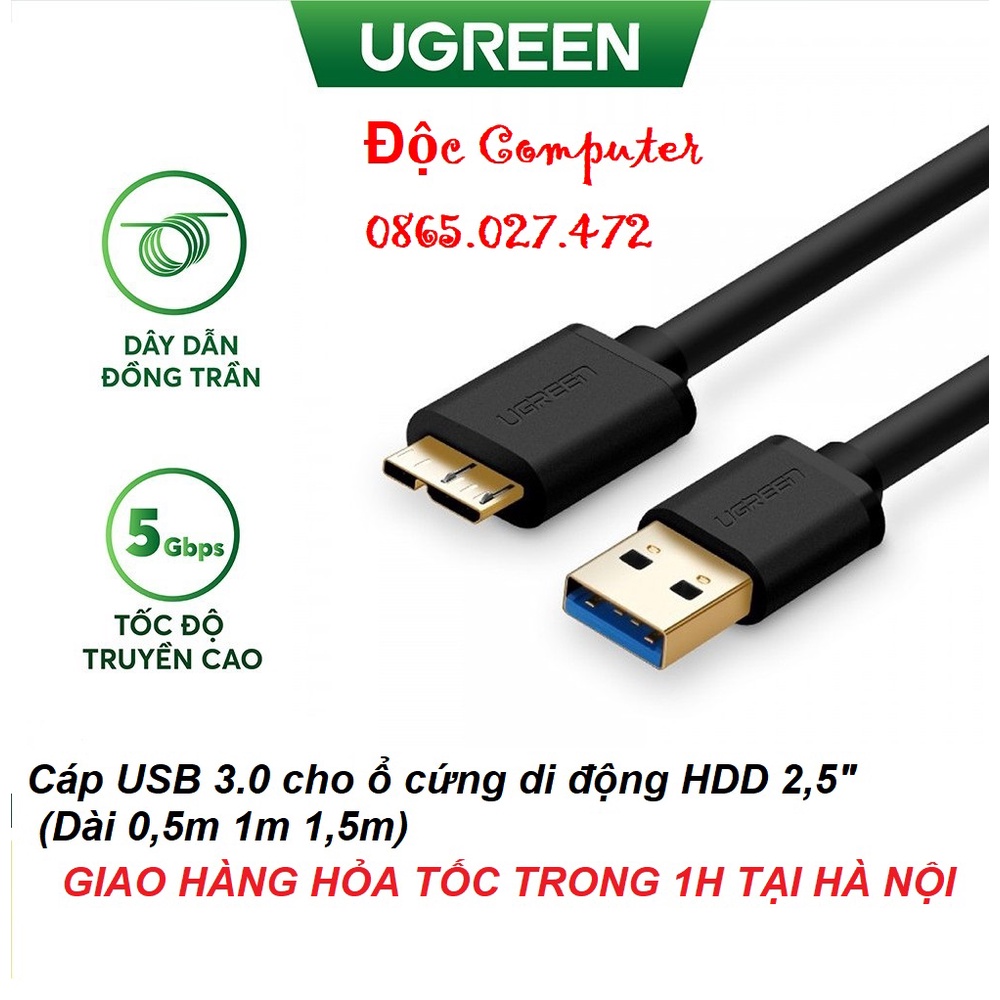 Cáp USB 3.0 cho ổ cứng di động HDD 2,5" Dài 0,5m 1m 1,5m Ugreen 10840 10841 10842 - Hàng chính Hãng
