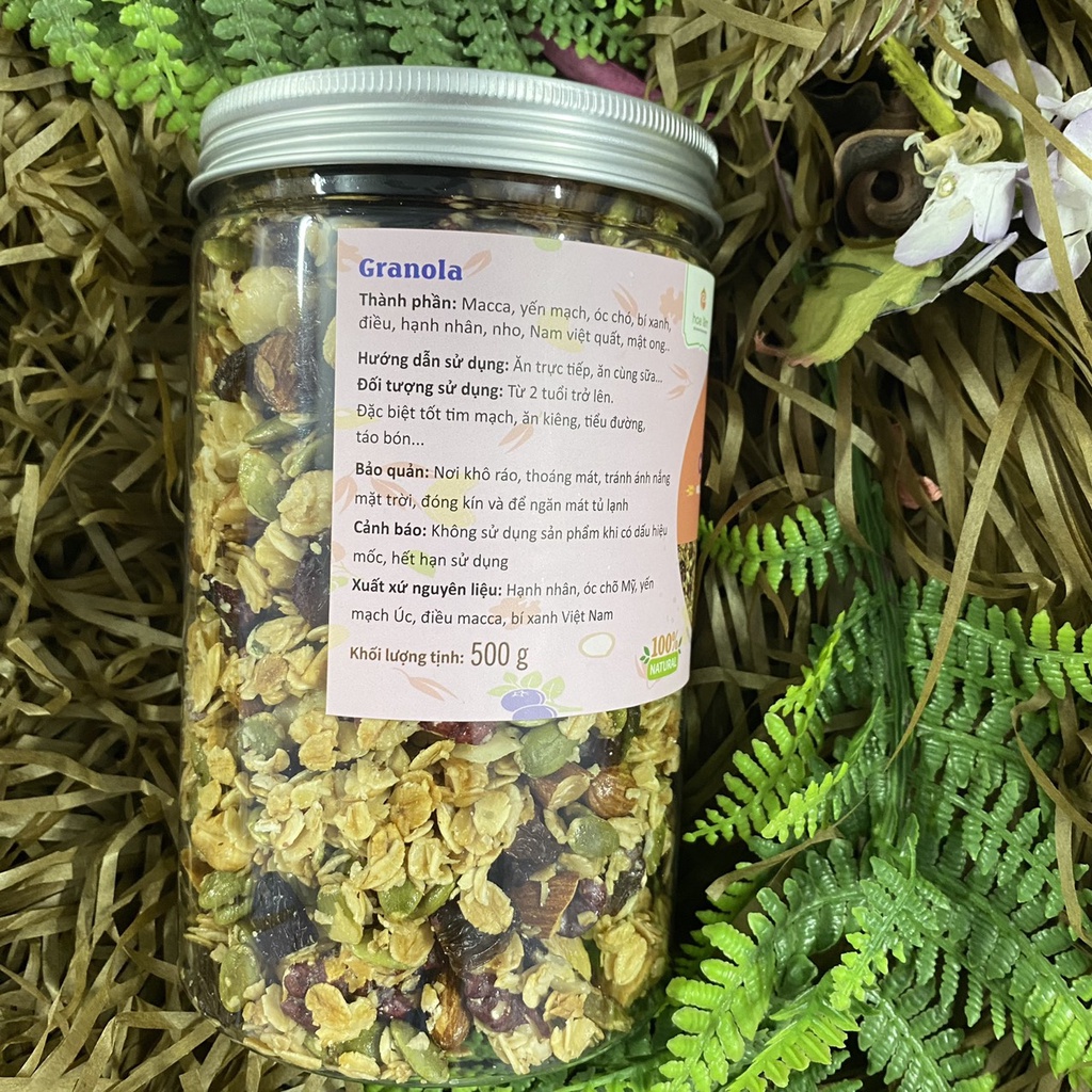 Granola ngũ cốc hạt ăn kiêng giảm cân Hoa Lâm lọ 500g mix hạt dinh dưỡng nhiều hương vị