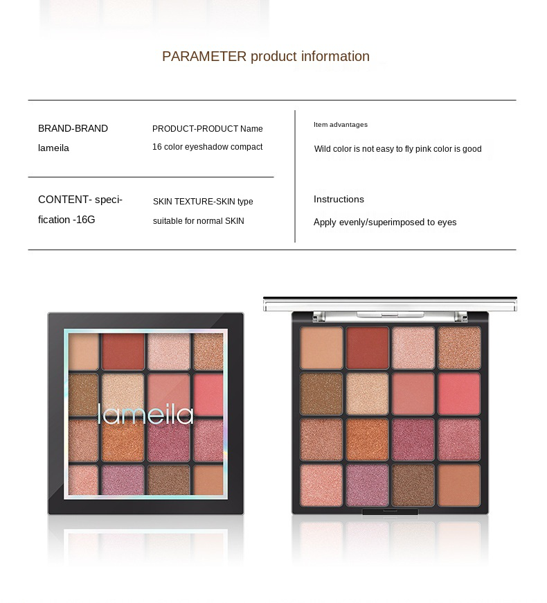 Bảng Phấn Mắt Lameila 16 Màu Kháng Nước Kèm Cọ Tiện Lợi