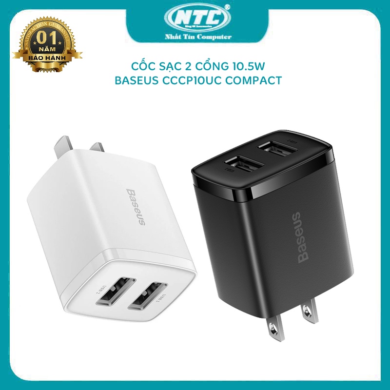 Cốc sạc 2 cổng mini Baseus CCCP10UC 10.5W Compact Charger - tích hợp chip ngắt khi quá tải (2 màu ) Nhất Tín Computer