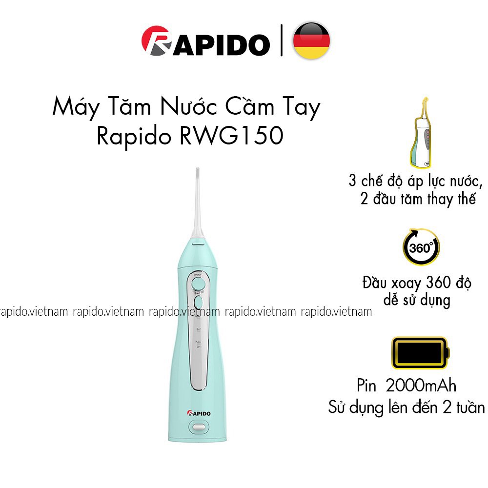 Máy Tăm Nước Cầm Tay Rapido RWG150 Chống Thấm Nước Cao Cấp Chính Hãng - TQ018