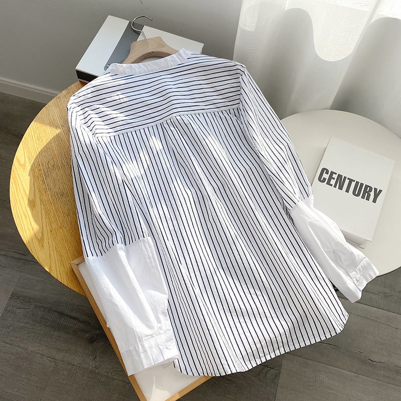 Áo Sơ Mi Dài Tay Họa Tiết Kẻ Sọc Đơn Giản Thời Trang Hàn Quốc