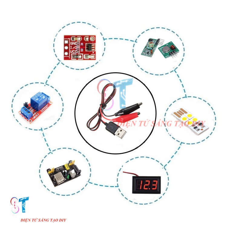 Cáp Chuyển Đầu USB Sang Jack Cá Sấu Test Nguồn