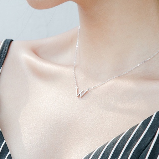 Dây chuyền bạc ý 925 W kim cương nhân tạo trang sức nữ