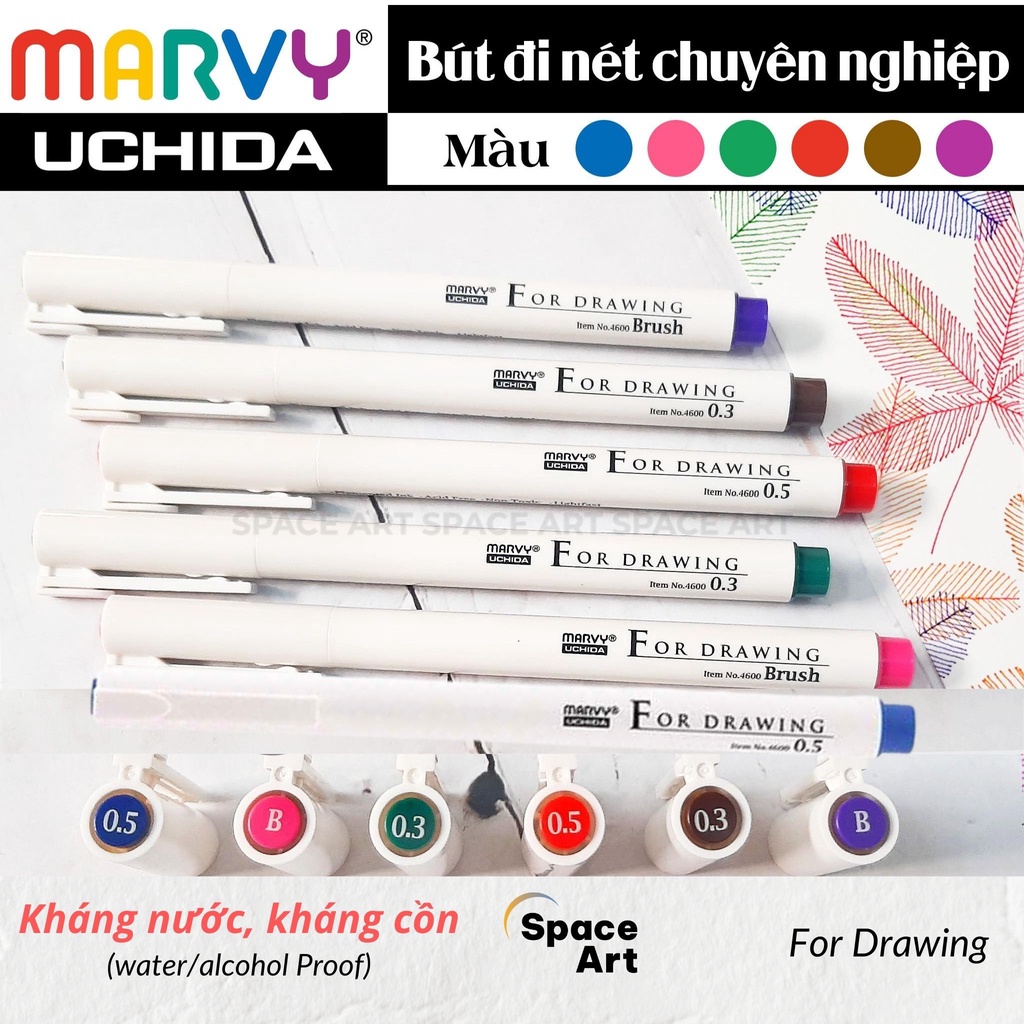 Bút Line Đi Nét Chuyên Nghiệp Marvy Uchida 4600 màu kháng nước,cồn (bút lẻ)