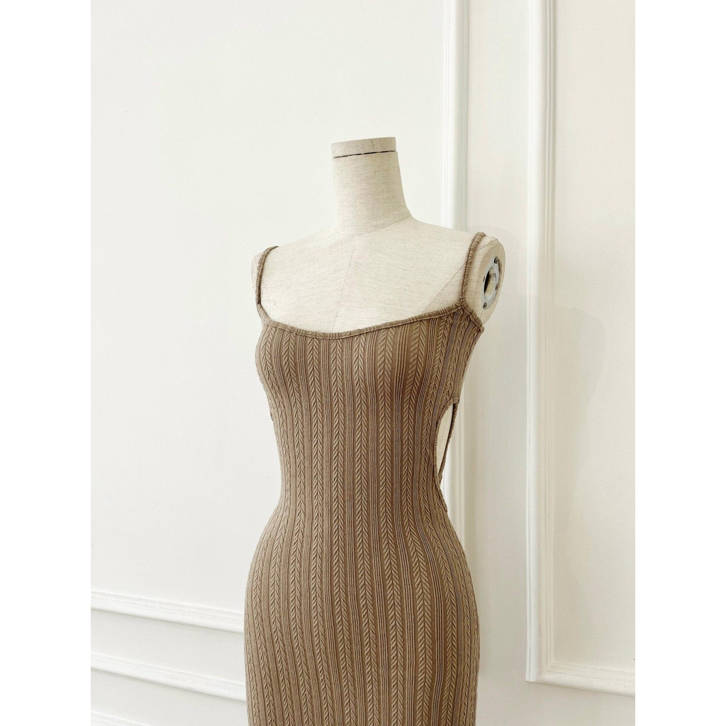 [Ảnh thật] Đầm thun body 2 dây cut out eo sexy