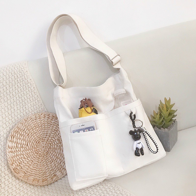 TÚI TOTE ĐEO CHÉO 4 NGĂN VẢI CANVAS ĐI HỌC ĐI CHƠI PHONG CÁCH ULZZANG UNISEX