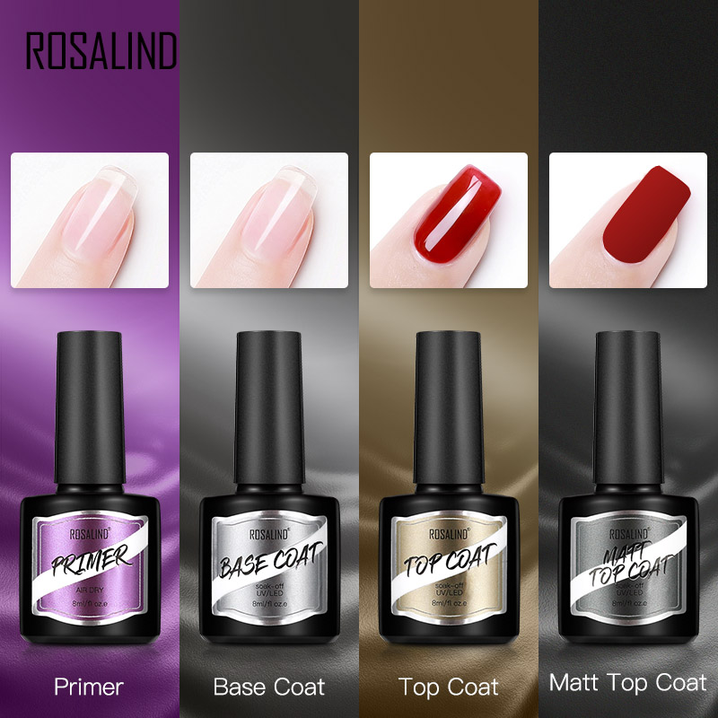 Gel lót + phủ trên cùng + mờ trên cùng làm móng tay Rosalind 8ml chuyên dụng