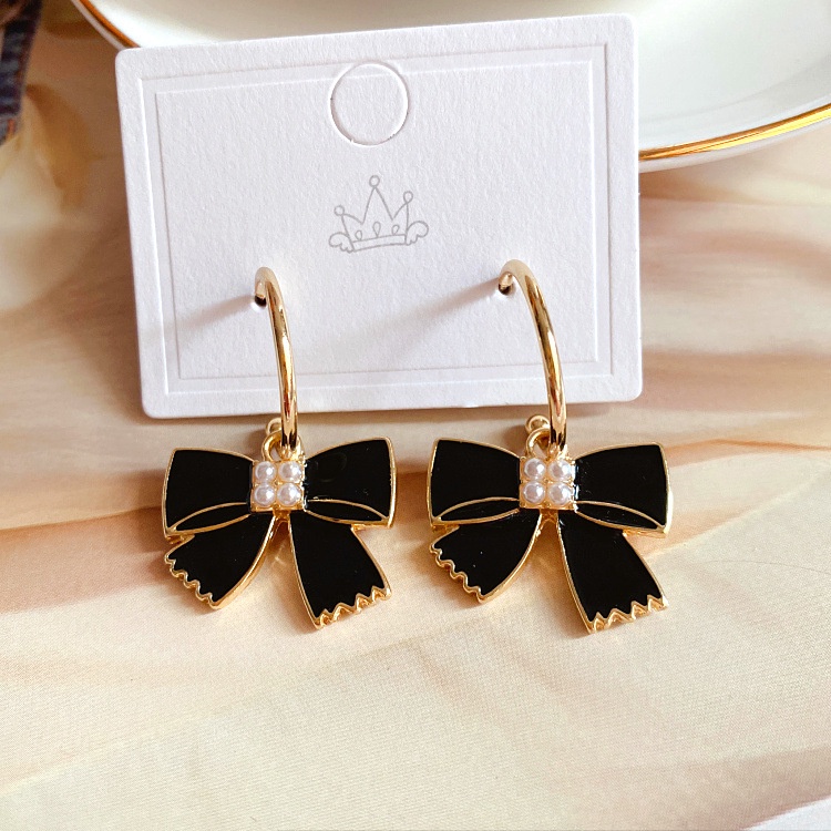 Bông Tai Bạc 925 Đính Ngọc Trai Tráng Men Phong Cách Vintage