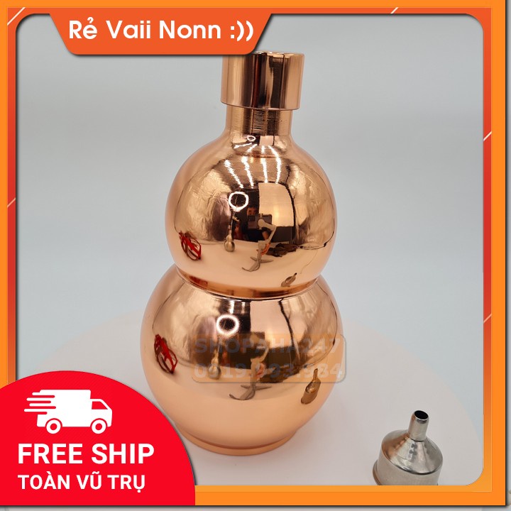 Bình Hồ Lô Inox 2L sáng bóng shopaha247 tặng kèm chén shopaha247 màu vàng đồng dung tích thực 1.6 lít
