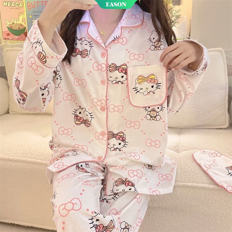 Bộ Đồ Ngủ Tay Dài In Hoạt Hình Sanrio Hello Kitty Nhật Bản Thời Trang Xuân Thu 2022