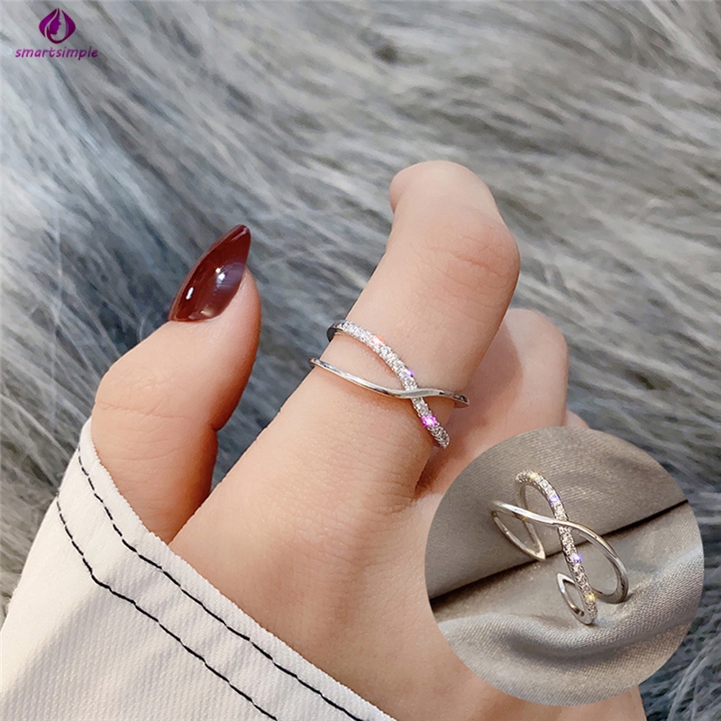 Nhẫn đính đá thiết kế dạng hở lấp lánh sang trọng cho nữ