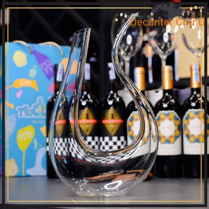 Decanter thiên nga chữ U trắng. Bình thở rượu vang