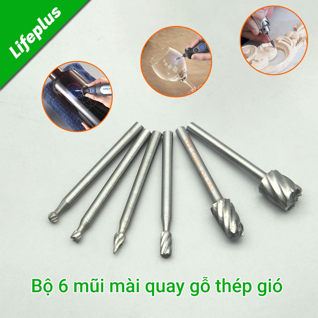 Bộ 6 mũi lũa gỗ điêu khắc, chạm trổ mài khắc thép HSS