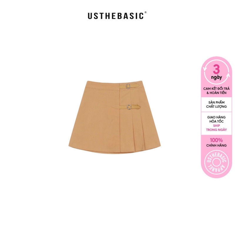 Usthebasic - Chân váy Leather Belt Half Pleated Skirt
