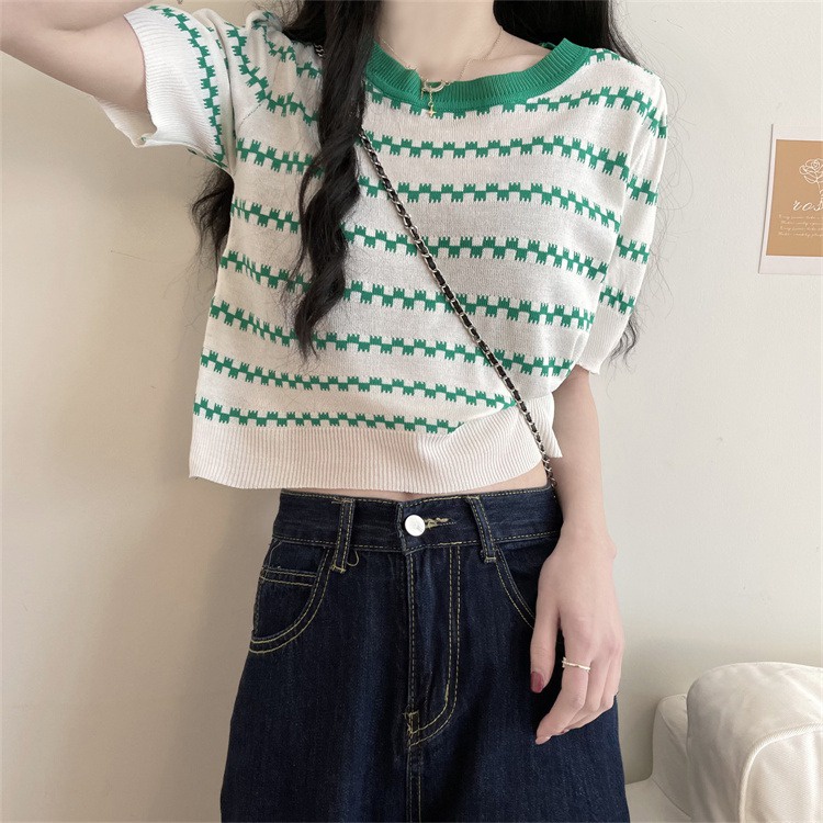 Áo thun ZHELIHANGFEI tay ngắn dệt kim thời trang cho nữ