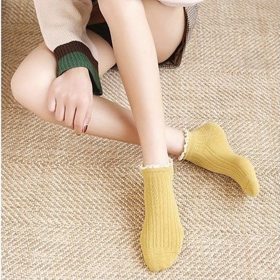 Tất Chân Cổ Ngắn Phối Bèo Nhiều Màu Vintage PK4