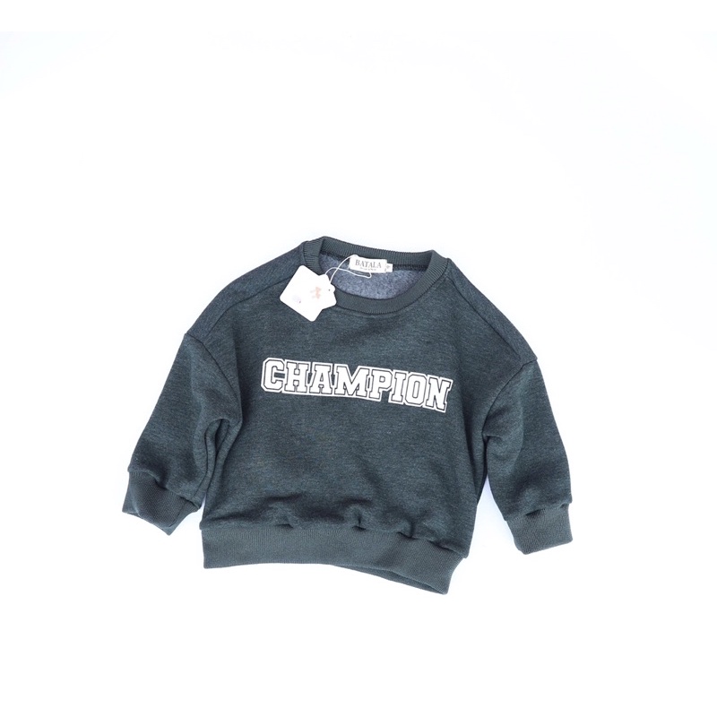 Áo nỉ bông hoodie thu đông BATALA KIDS xanh rêu dài tay in chữ champion cho bé trai và bé gái từ 1-6 tuổi (9-24kg) – >>> top1shop >>> shopee.vn