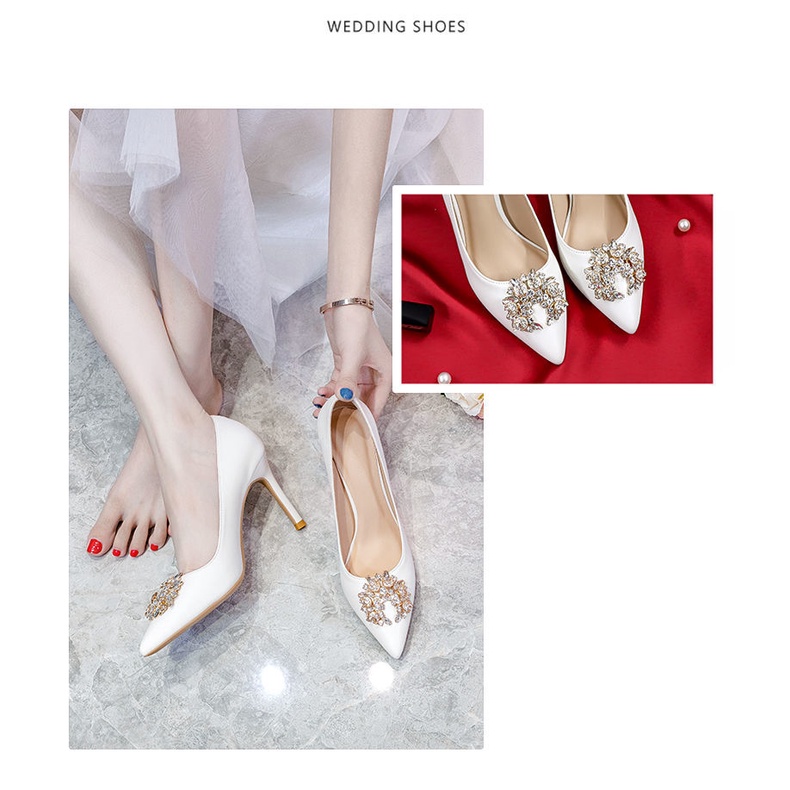 Tikp Giày Cao Gót Mũi Nhọn Đính Đá Pha Lê 2 Màu Size 34 Thời Trang Dự Tiệc Cho Nữ