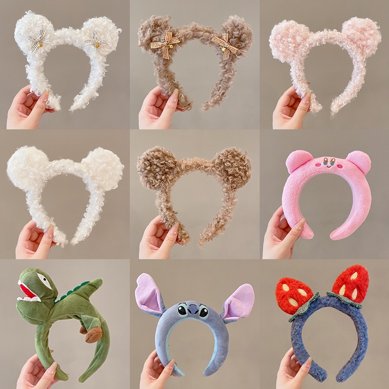 Băng Đô Tai Gấu Bông Dễ Thương Dùng Rửa Mặt Trang Điểm Phong Cách Hàn Quốc