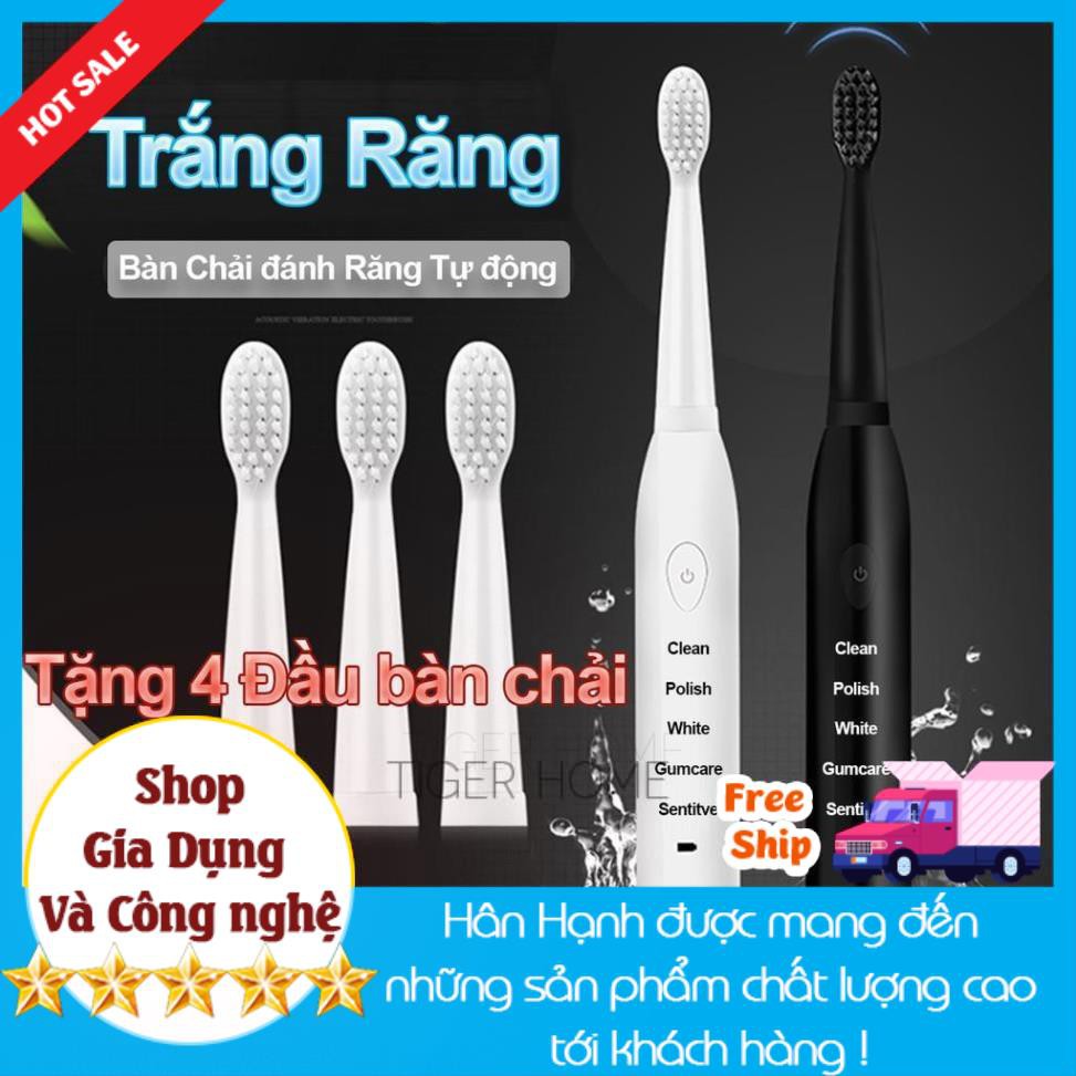 Bàn Chải đánh răng điện Công nghệ sóng âm công nghệ mới 5 chế độ tự động Tặng 4 đầu bàn trải model 2021