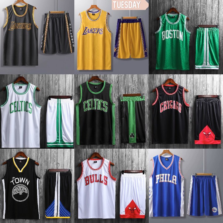 Bộ quần áo bóng rổ NBA Lakers Golden State Warriors Boston Celtics Chicago Bulls hàng đẹp nam nữ thoáng mát tốt