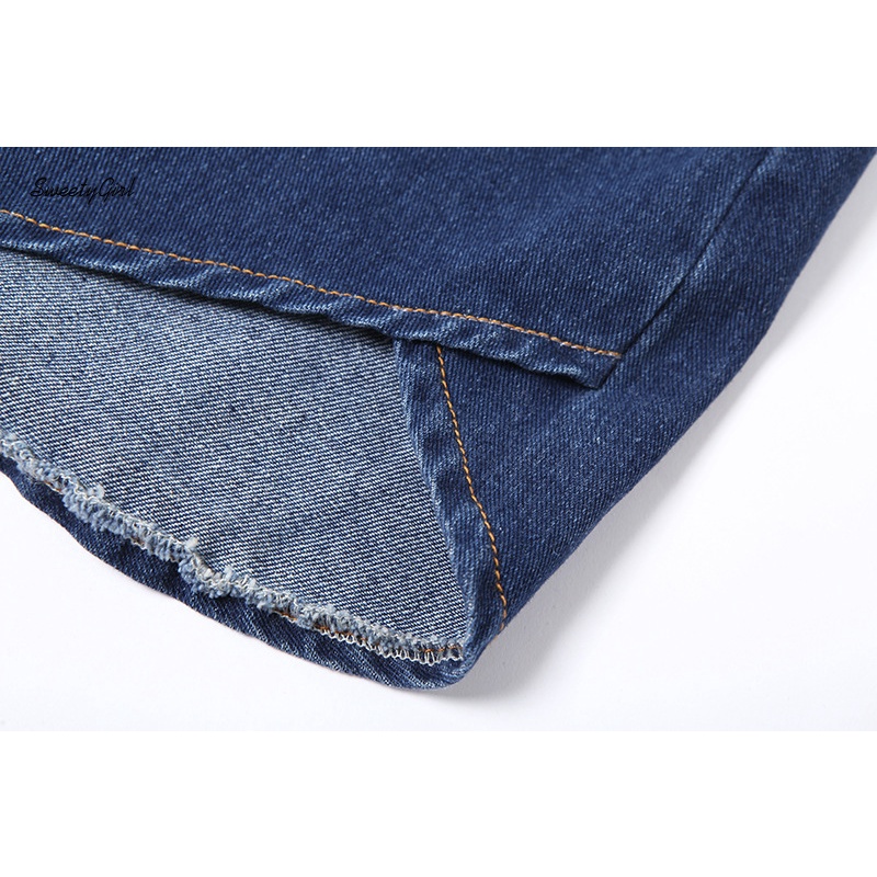 Chân váy jean Lưng Cao Màu Trơn Phối Khóa Kéo Thời Trang Đường Phố Cho Nữ