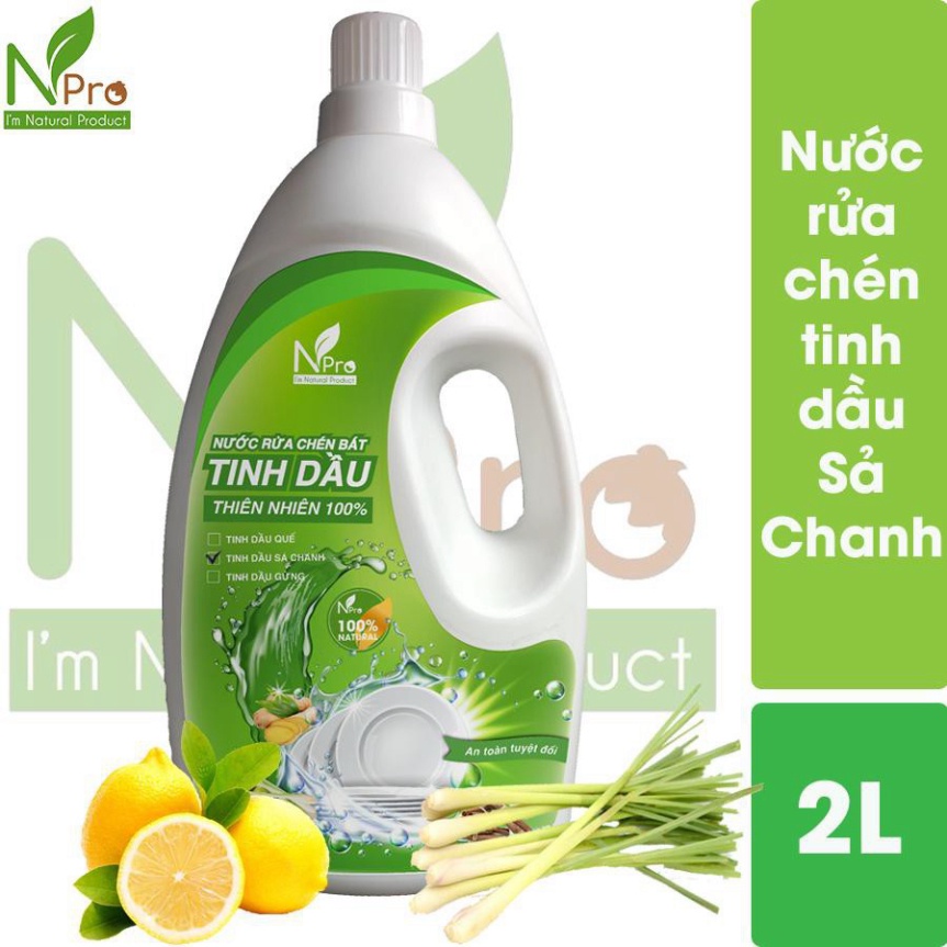 NƯỚC RỬA CHÉN TINH DẦU SẢ CHANH NPRO 2L - 100% THIÊN NHIÊN KHÔNG HẠI DA TAY