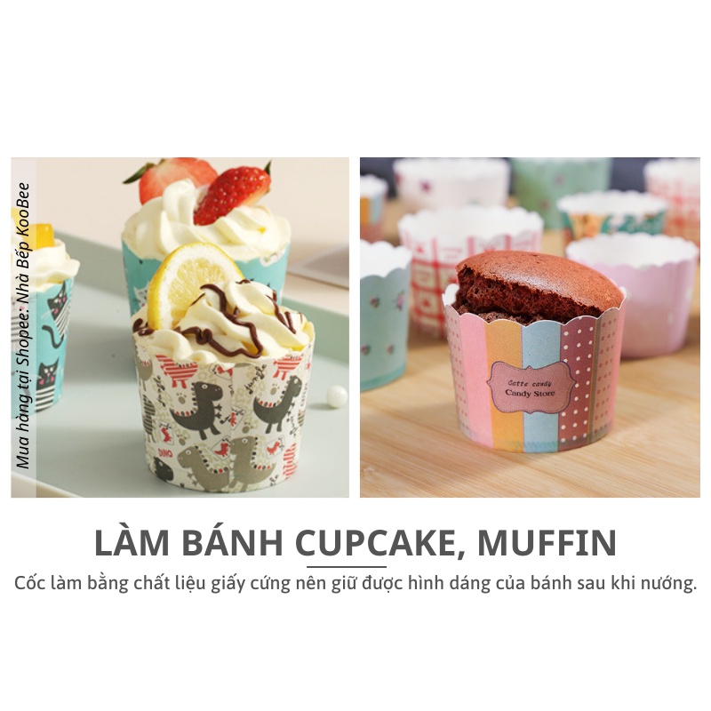 Set 50 lót khuôn Cupcake giấy cứng - Cup giấy làm bánh Muffin tròn chống dính chịu nhiệt(PKB07)