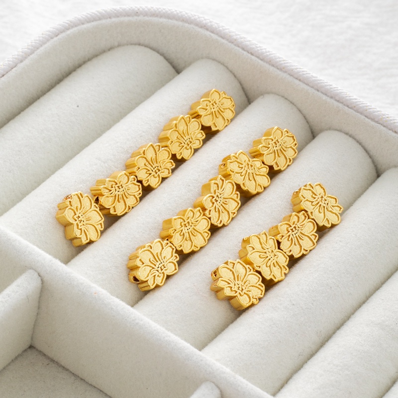 Hạt Cườm Đồng 18k Hai Mặt Màu Vàng Kim Đục Lỗ Hình Hoa Sen 7 * 9mm Dùng Làm Vòng Tay/Trang Sức Thủ Công