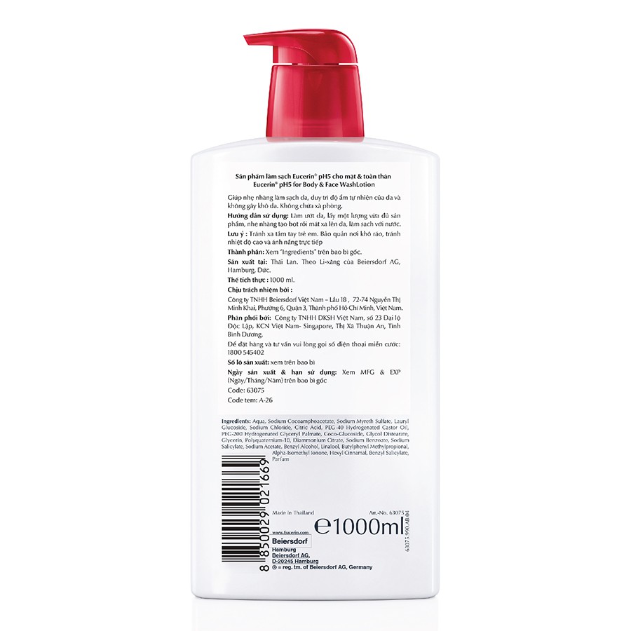 Sữa Tắm Cho Da Cơ Thể Nhạy Cảm Eucerin pH5 Skin-Protection Washlotion 1L