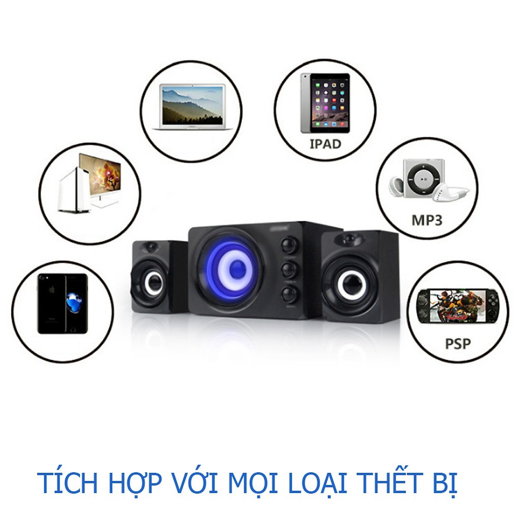 {RẺ VÔ ĐỊCH} Bộ 3 Loa Nghe Nhạc Máy Tính Để Bàn D-206 Âm Thanh Trầm Hỗ Trợ Bluetooth, USB, Thẻ nhớ, Jack 3.5 (Video)